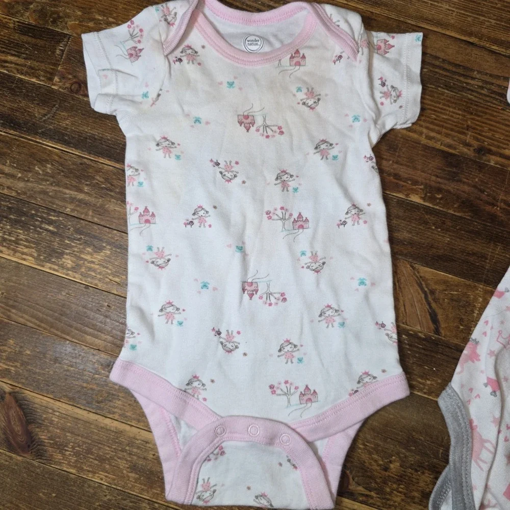 Baby Girl 6-9 Mo Bodysuit 9 pc Lot Pajamas Tops Pastels One Piece Bundle